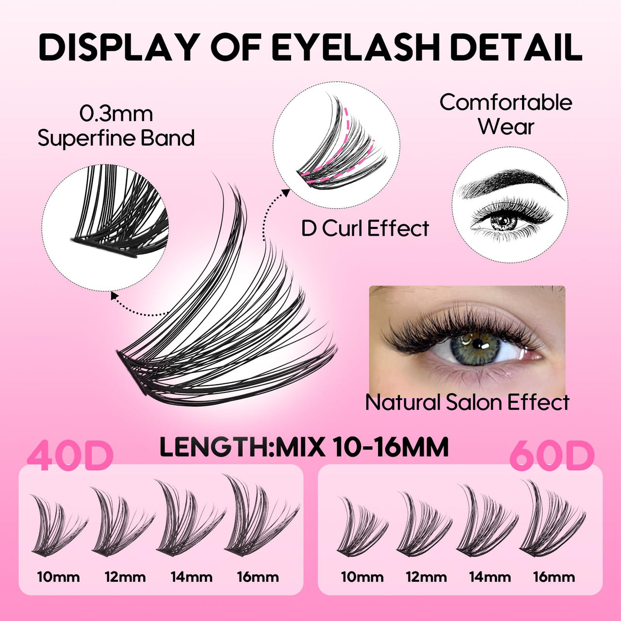Azenlo Lash Extensions 40D+60D Cluster 240pcs DIY Lash Clusters 10-16mm Eyelash Clusters Individual Think Band Lash Kit (40D+60D Kit)