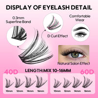 Thumbnail for Azenlo Lash Extensions 40D+60D Cluster 240pcs DIY Lash Clusters 10-16mm Eyelash Clusters Individual Think Band Lash Kit (40D+60D Kit)