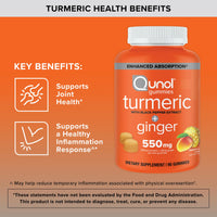 Thumbnail for Qunol Turmeric and Ginger with Black Pepper Gummies, Turmeric Curcumin Supplement, Joint Health Support Gummy, 90ct Gummies