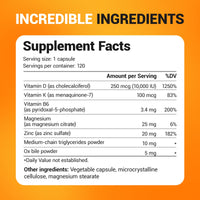 Thumbnail for Dr. Berg Vitamin D3 K2 w/MCT Powder - Includes 10,000 IU of Vitamin D3, 100 mcg MK7 Vitamin K2, Purified Bile Salts, Zinc & Magnesium for Ultimate Absorption - K2 D3 Vitamin Supplement - 120 Capsule