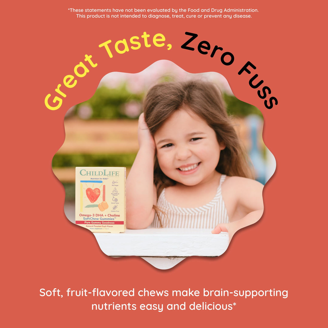 CHILDLIFE ESSENTIALS Omega-3 DHA + Choline SoftChew Gummies for Kids - Omega 3 & DHA Gummies with Choline, Fish Oil for Babies, Toddlers & Children - Natural Passion Fruit, 27 Tablets