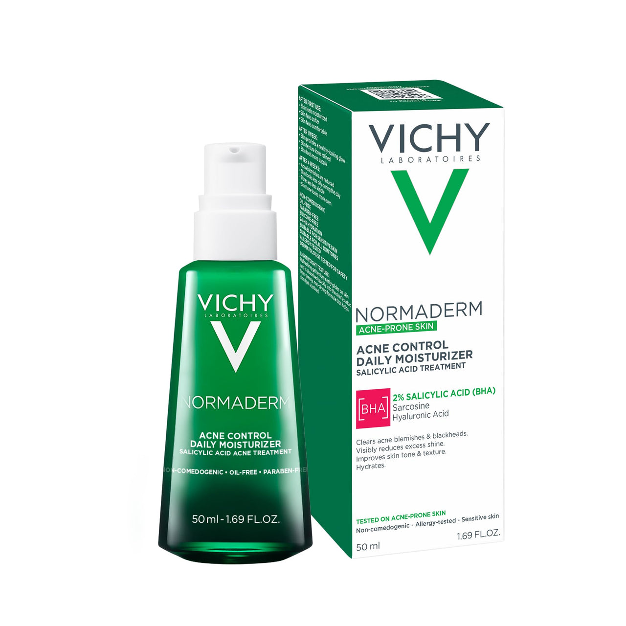 VICHY Normaderm Acne Control Daily Moisturizer, Oil Free Acne Moisturizer For Face, Max Strength 2% Salicylic Acid + Hyaluronic Acid + Vitamin C, Targets Blackheads, Blemishes & Enlarged Pores