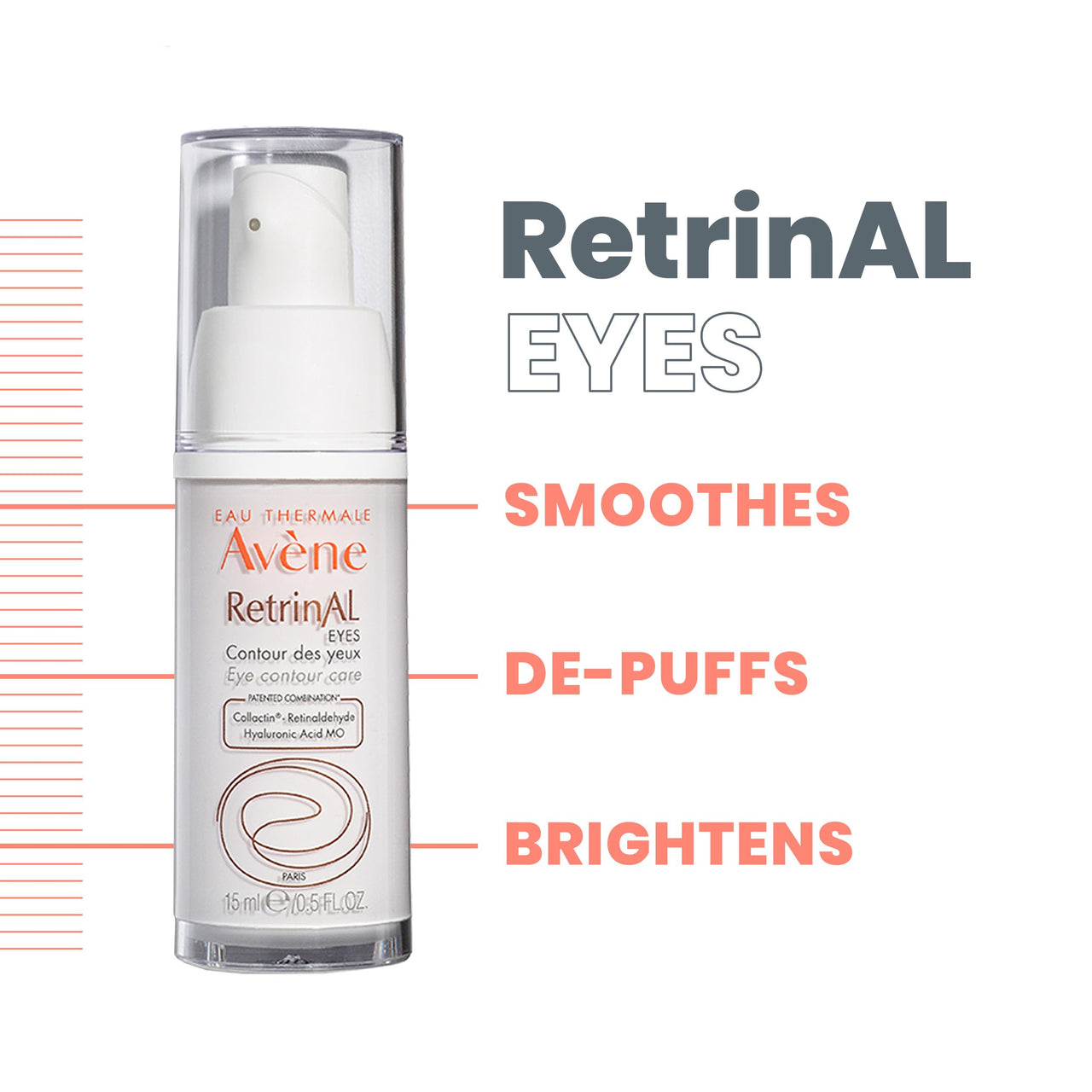 Avène RetrinAL EYES, Retinaldehyde & Hyaluronic Acid MO, Reduce the Appearance of Fine Lines, Puffiness, Dark Circles, 0.5 Oz