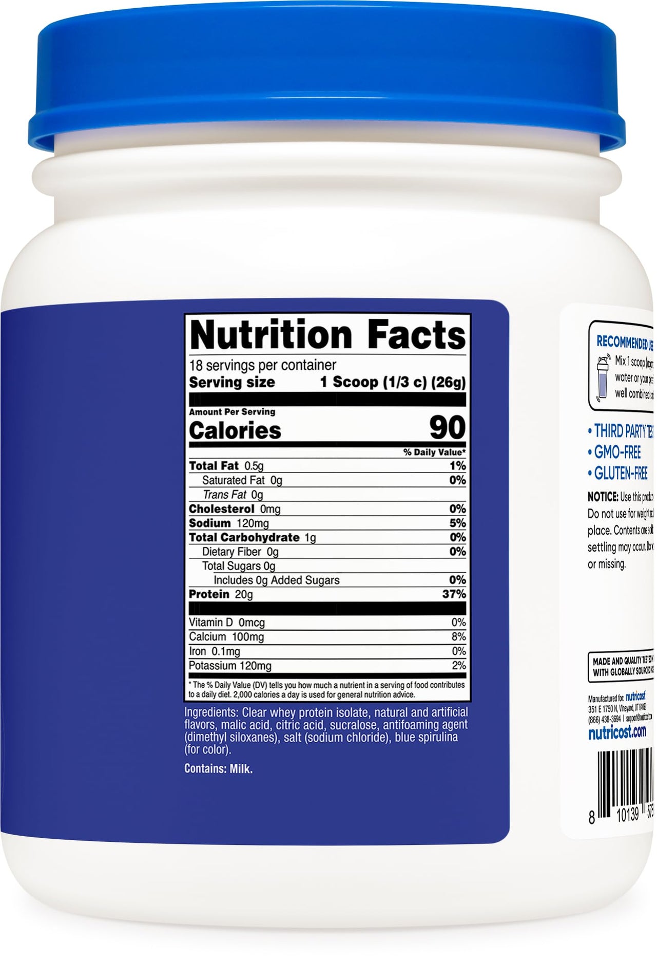 Nutricost Clear Whey Protein Isolate Powder (Berry Blast) 1 LB - 20g of Protein, 0g Added Sugar, GMO-Free, Gluten-Free