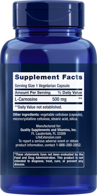 Thumbnail for Life Extension Carnosine, Healthy Aging, Exercise Recovery, Gluten-Free, Non-GMO, Vegetarian, 60 Capsules