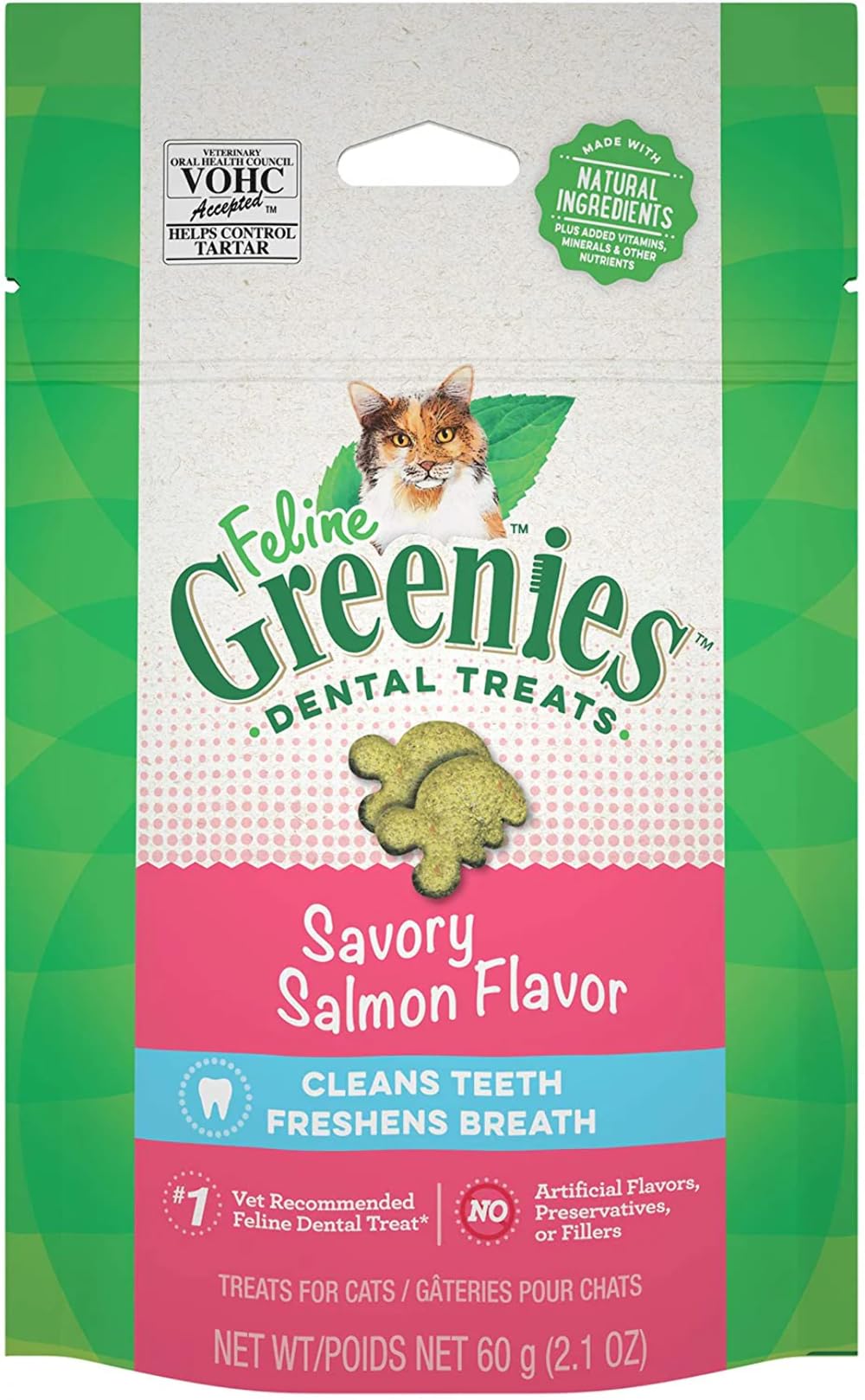 Greenies Feline Natural Dental Care Cat Treats Savory Salmon Flavor, 2.5 oz. Pouch