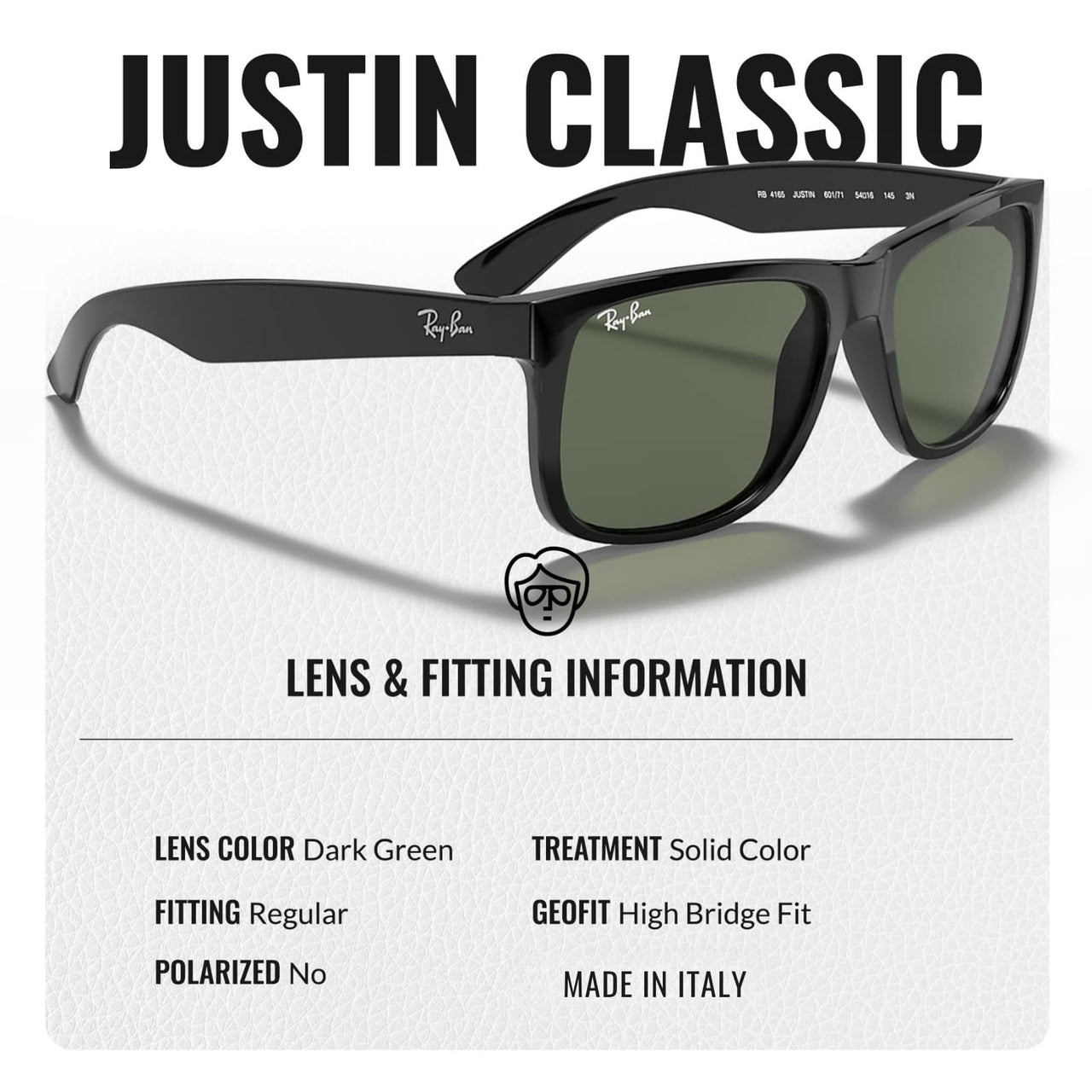 Ray-Ban RB4165 JUSTIN CLASSIC Square Shape Sunglasses with Official Eyewear Kit