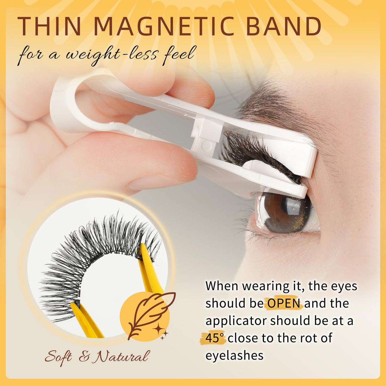 QUEWEL Magnetic Eyelashes 1 Pair Reusable Magnetic Eyelashes with Applicator No Glue Needed Eyelashes Cat Eye Natural Look Lash Clusters Kit Easy to Wear and Remove(B07)