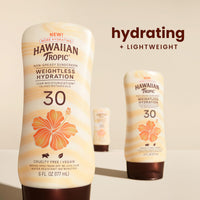 Thumbnail for Hawaiian Tropic Weightless Hydration Lotion Sunscreen SPF 30, 6oz Twin Pack | Oil Free Sunscreen, Hawaiian Tropic Sunscreen SPF 30, Oxybenzone Free Sunscreen, Body Sunscreen Pack, 6oz each