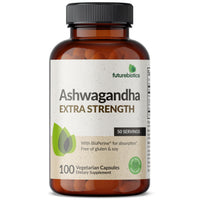 Thumbnail for Futurebiotics Ashwagandha Extra Strength Stress & Mood Support with BioPerine - Non GMO Formula, 100 Vegetarian Capsules