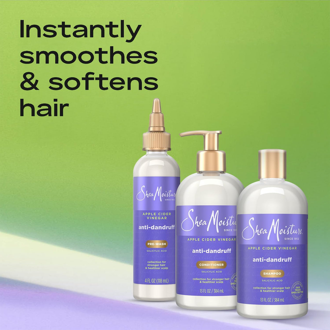SheaMoisture Anti-Dandruff Shampoo & Conditioner + Pre-Wash – Apple Cider Vinegar, Shea Butter, 3% Salicylic Acid for Flakes & Itchy Scalp