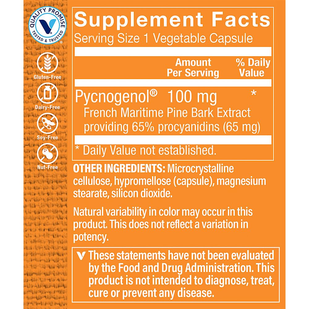The Vitamin Shoppe Pycnogenol 100mg Antioxidant That Supports Cardiovascular, (30 Capsules)