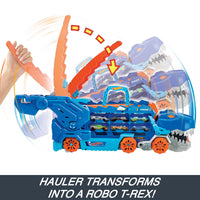 Thumbnail for Hot Wheels City Toy Car Track Set, Ultimate T-Rex Transporter, Hauler Transforms into Stomping Dino with Race Track, from Netflix Series “Let’s Race”