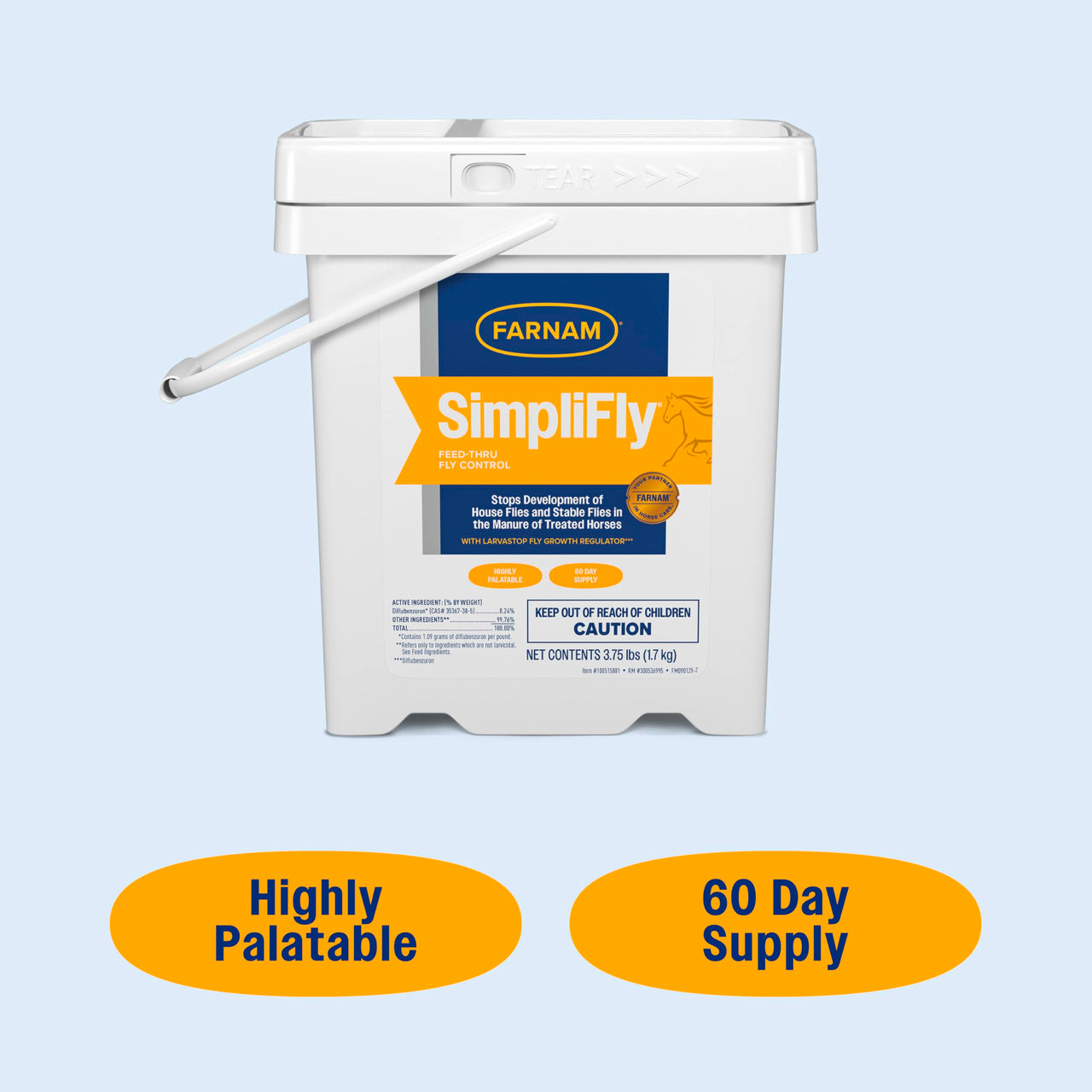 Farnam SimpliFly Feed Through Fly Control for Horses, 3.75 lbs, 60 Day Supply, EPA-Approved Pellets to Prevent Stable Flies in Manure – Safe, Palatable Daily Supplement for Fly Population Control