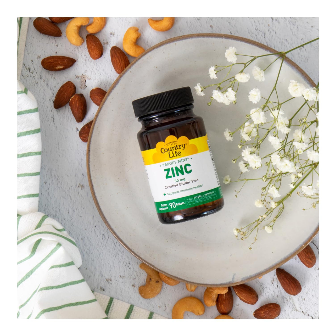 Country Life Target-Mins Zinc 50 mg 90 Tablets - Zinc Supplements for Immune Health - Zinc 50mg - Zinc Support