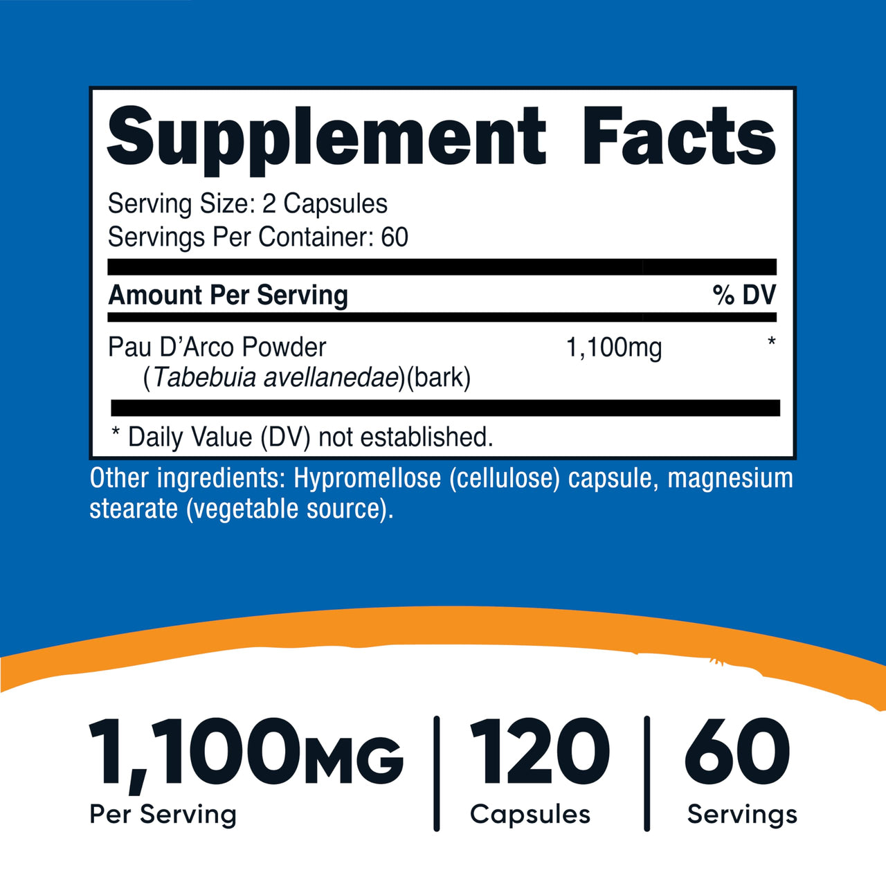 Nutricost PAU D'Arco Inner Bark 1100mg, 120 Vegetarian Capsules (60 Serv) - Non-GMO & Gluten Free