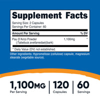 Thumbnail for Nutricost PAU D'Arco Inner Bark 1100mg, 120 Vegetarian Capsules (60 Serv) - Non-GMO & Gluten Free