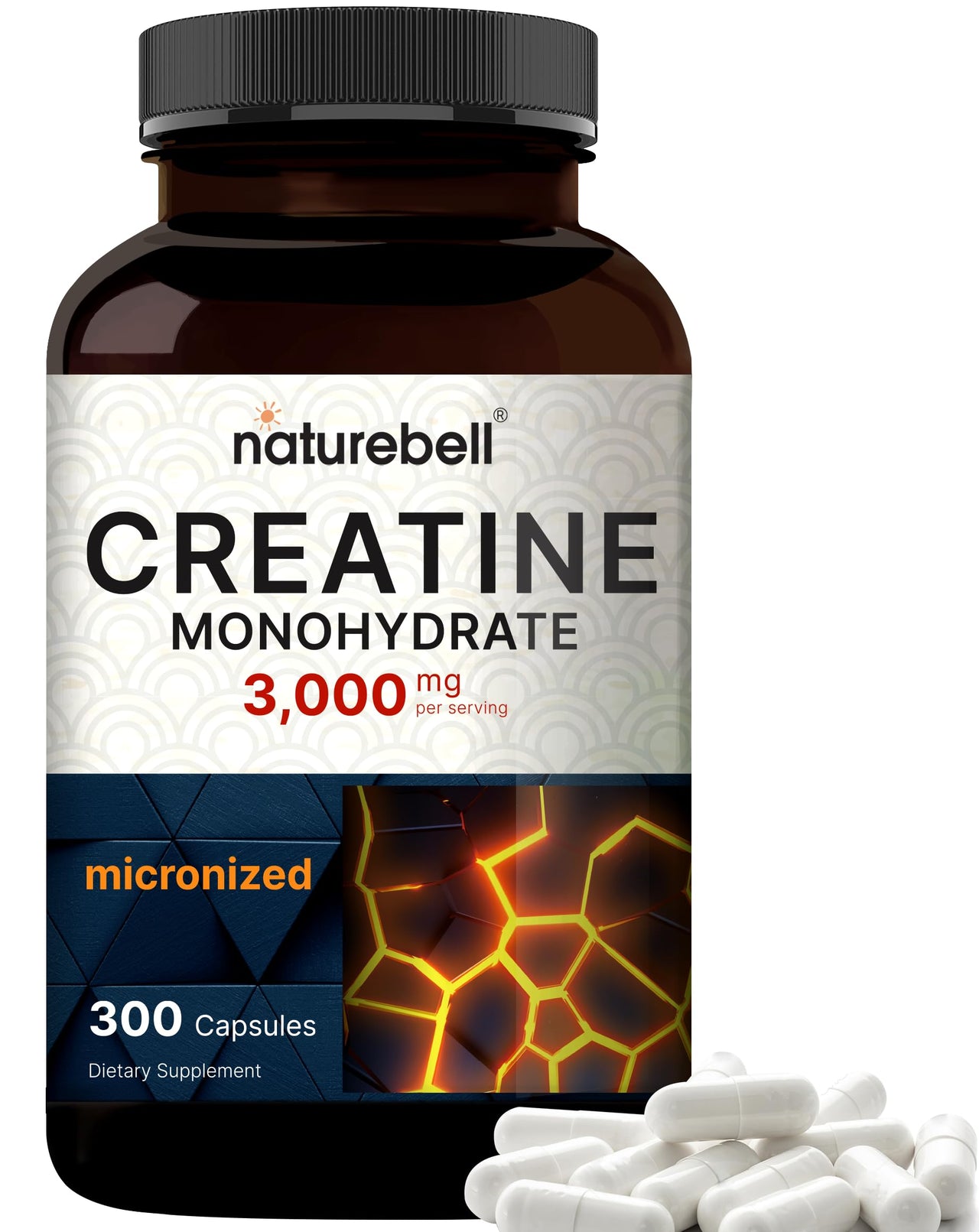 NatureBell Creatine Monohydrate Capsules 3,000mg Per Serving, 300 Count | Micronized, Unflavored Creatine Pills | Pre-Workout & Muscle Strength Support | Easy to Swallow, Filler-Free | 50 Servings