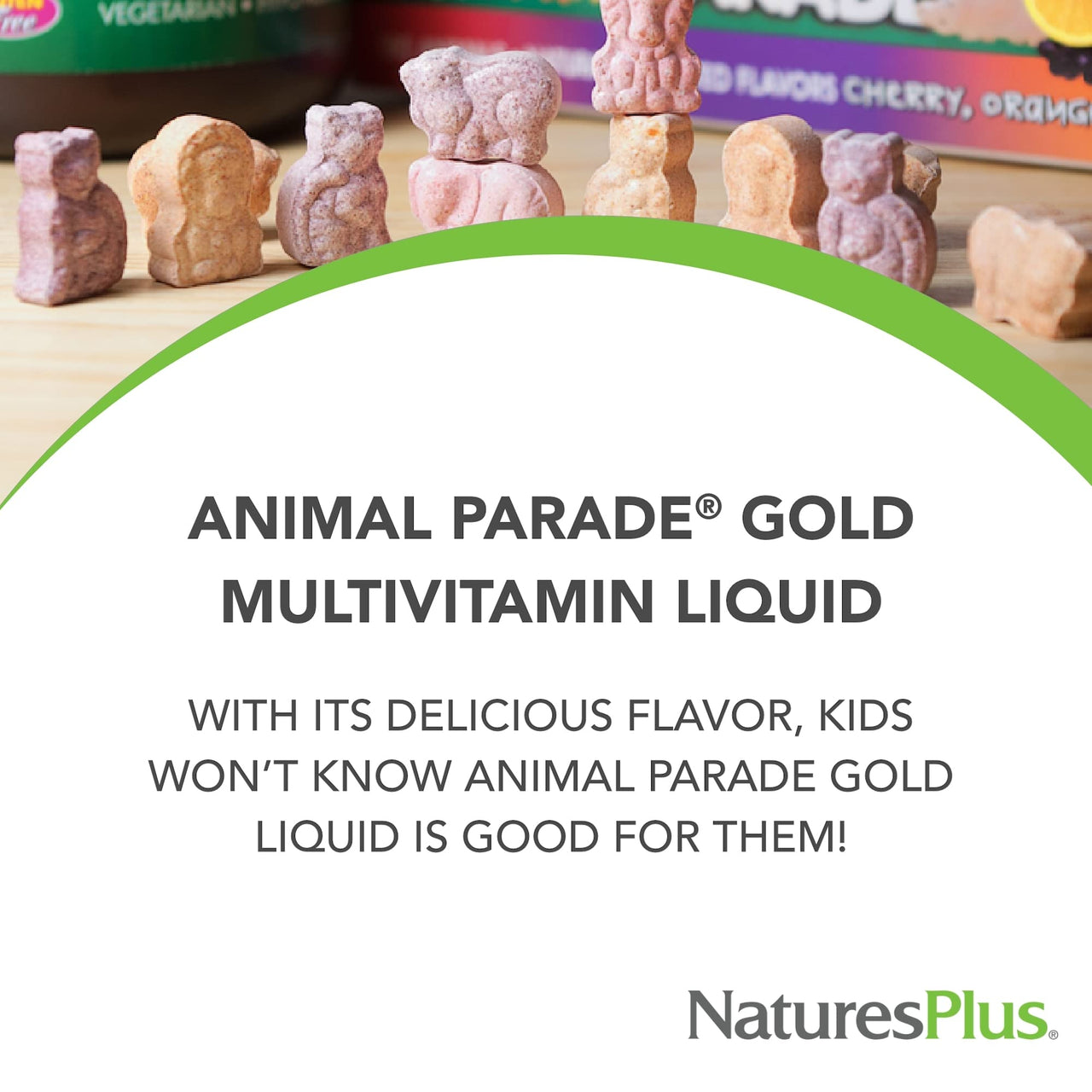 NaturesPlus Animal Parade Gold Children's Liquid Multivitamin, 16 fl oz - Natural Tropical Berry Flavor - Immune Support Supplement - Gluten Free, Vegan - 32 Servings