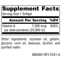 Thumbnail for Source Naturals Beta Carotene 25000 iu Antioxidant Protection - Converted by Body to Vitamin A - 250 Softgels