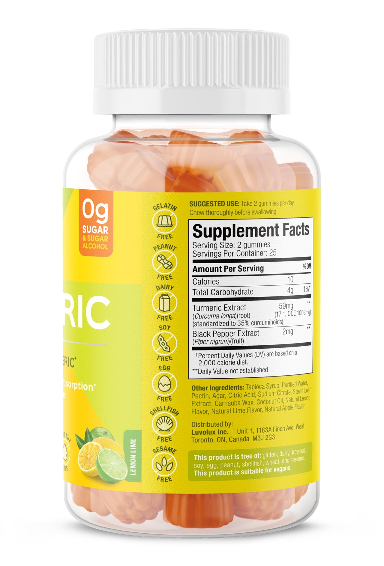SUKU Turmeric Curcumin Sugar Free Gummies with 1003mg of Turmeric - Black Pepper Protects Liver, Improves Digestion, Inflammation Response & Joint Health – Lemon Lime Flavour (50 Gummies)