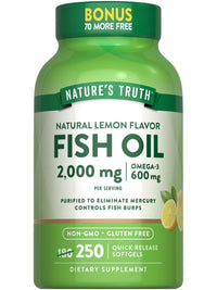 Thumbnail for Nature's Truth Fish Oil 2000 mg | 600 mg Omega 3 | 250 Softgels | Natural Lemon Flavor | Non-GMO and Gluten Free Supplement