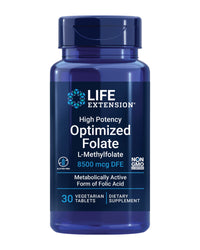 Thumbnail for Life Extension High Potency Optimized Folate – L-methylfolate – Folic Acid, 8500 mcg DFE – Heart & Brain Support, Healthy Homocysteine Levels – Gluten-Free, Non-GMO, Vegetarian – 30 Tablets