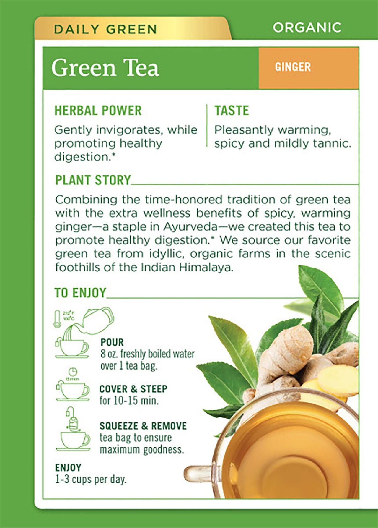 Traditional Medicinals Organic Green Tea Ginger Herbal Tea, Promotes Healthy Digestion, (Pack of 1) - 16 Tea Bags