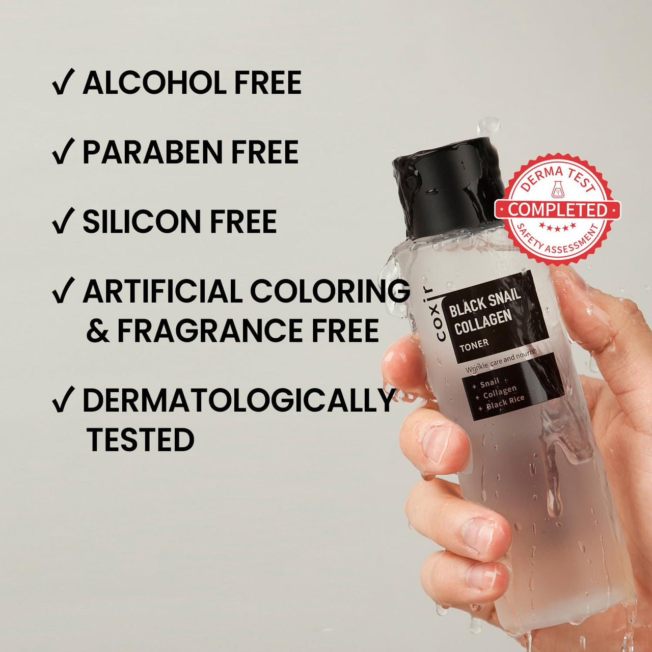 Coxir Black Snail Collagen Toner L Essence Toner For Pluming, Moisturizing L Black-3-Complex: Black Rice, Bean, Sesame, Snail Mucin, Collagen L Korean Skin Care, Fragrance-Free [150Ml /5.07 Fl.Oz]