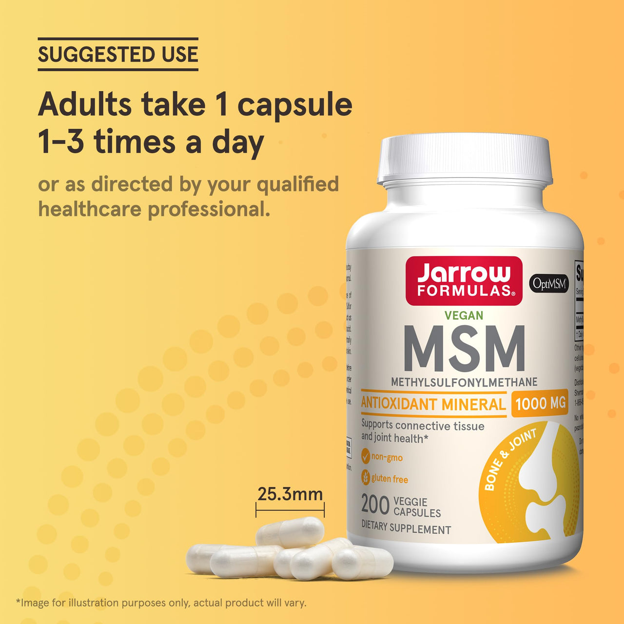 Jarrow Formulas MSM 1000 mg - 200 Veggie Capsules - Methylsulfonylmethane - Source of Sulfur - Dietary Supplement Supports & Strengthens Joints - Up to 200 Servings
