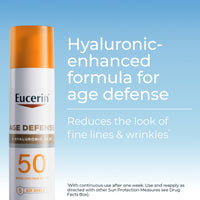 Thumbnail for Eucerin Sun Age Defense SPF 50 Face Sunscreen Lotion with Hyaluronic Acid, Hypoallergenic, Non-Comedogenic Sunscreen SPF 50 Free of Fragrance, Oxybenzone and Octinoxate, 2.5 Fl Oz Bottle