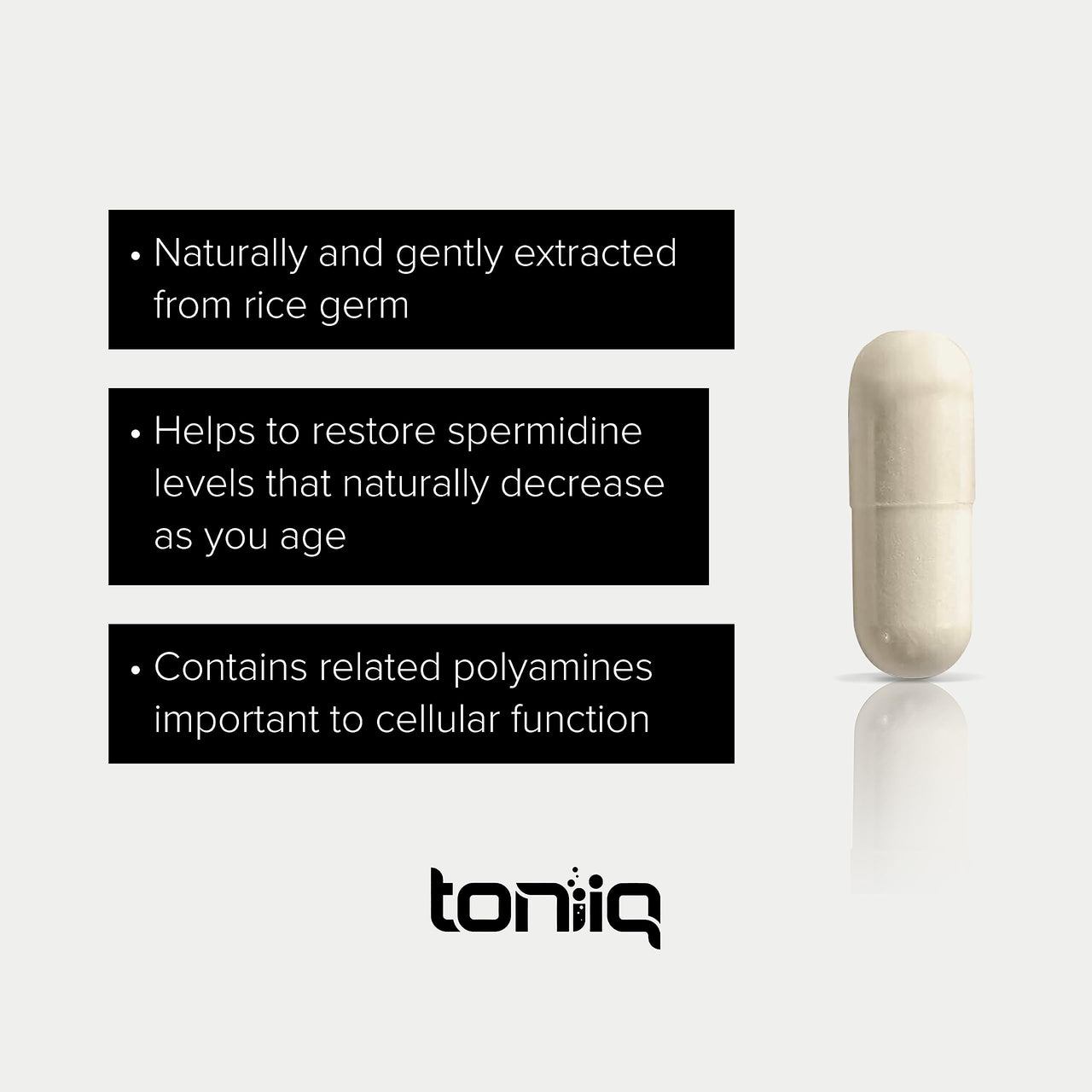 Toniiq Ultra Concentrated 500mg Spermidine Supplements for Men and Women - Non-Synthetic Spermidine Standardized to No Less Than 1% - 5mg per Serving Rice Germ Extract