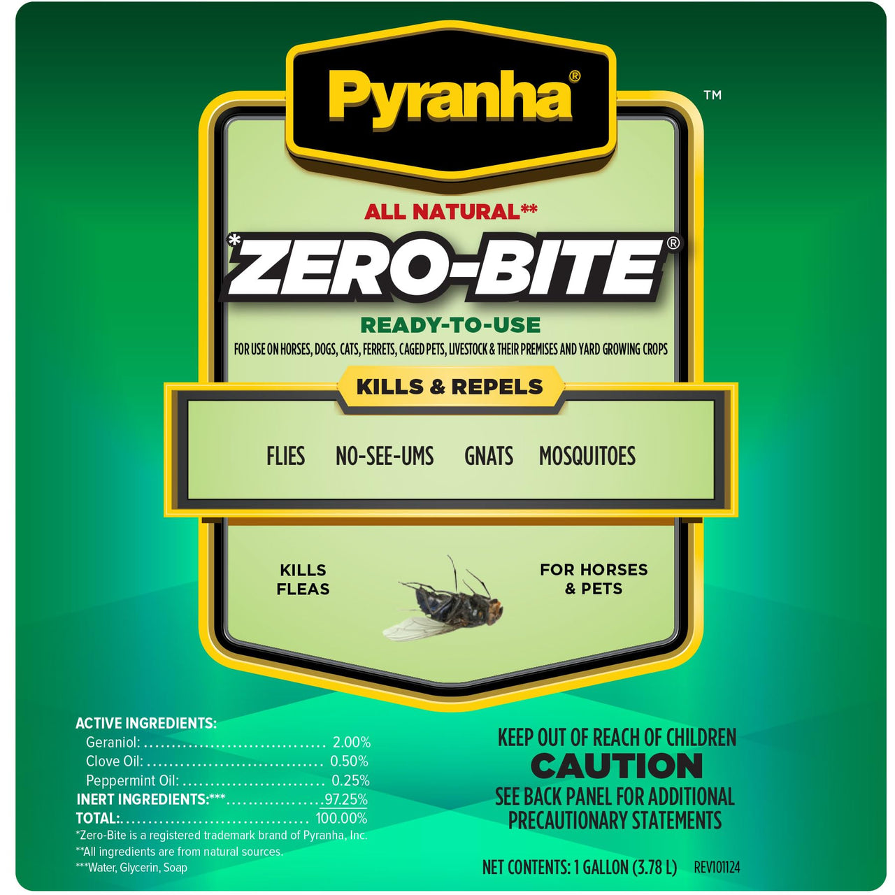 PYRANHA Zero-Bite All Natural Fly Spray - Ready to Use Water Based Repellent for Horses, Dogs, Cats, Ferrets, Caged Pets, Livestock | Repels Flies, Gnats, Mosquitoes, No-See-UMS