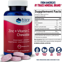 Thumbnail for Trace Minerals Zinc + Vitamin C - Chewable Wafers for Immunity & Antioxidant Support - Healthy Development - Enzyme Function - Full Spectrum of Ionic Minerals - Raspberry - 60 Servings