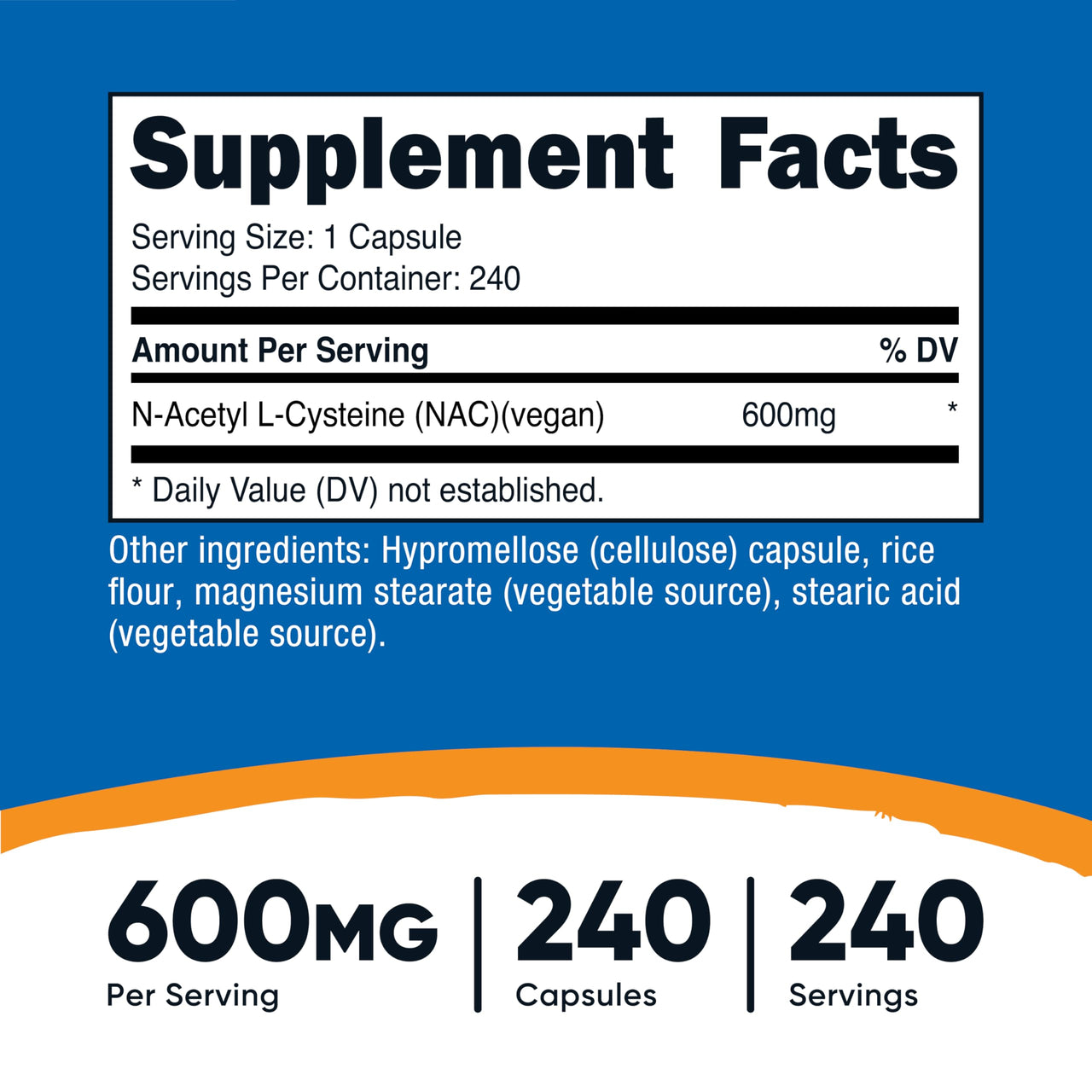 Nutricost N-Acetyl L-Cysteine (NAC) 600mg, 240 Vegetarian Capsules - Vegan, Non-GMO, Gluten Free
