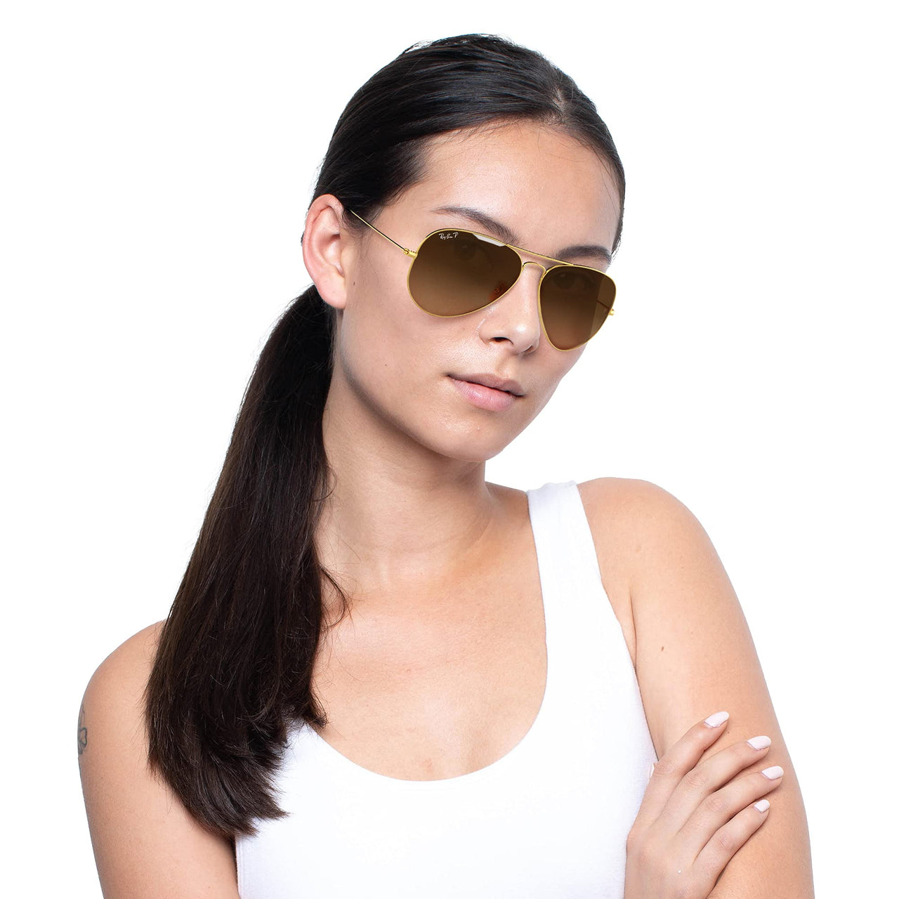 Ray-Ban Unisex RB3025 Classic Polarized Aviator Sunglasses, Gold/Polarized Brown Gradient, 58 mm