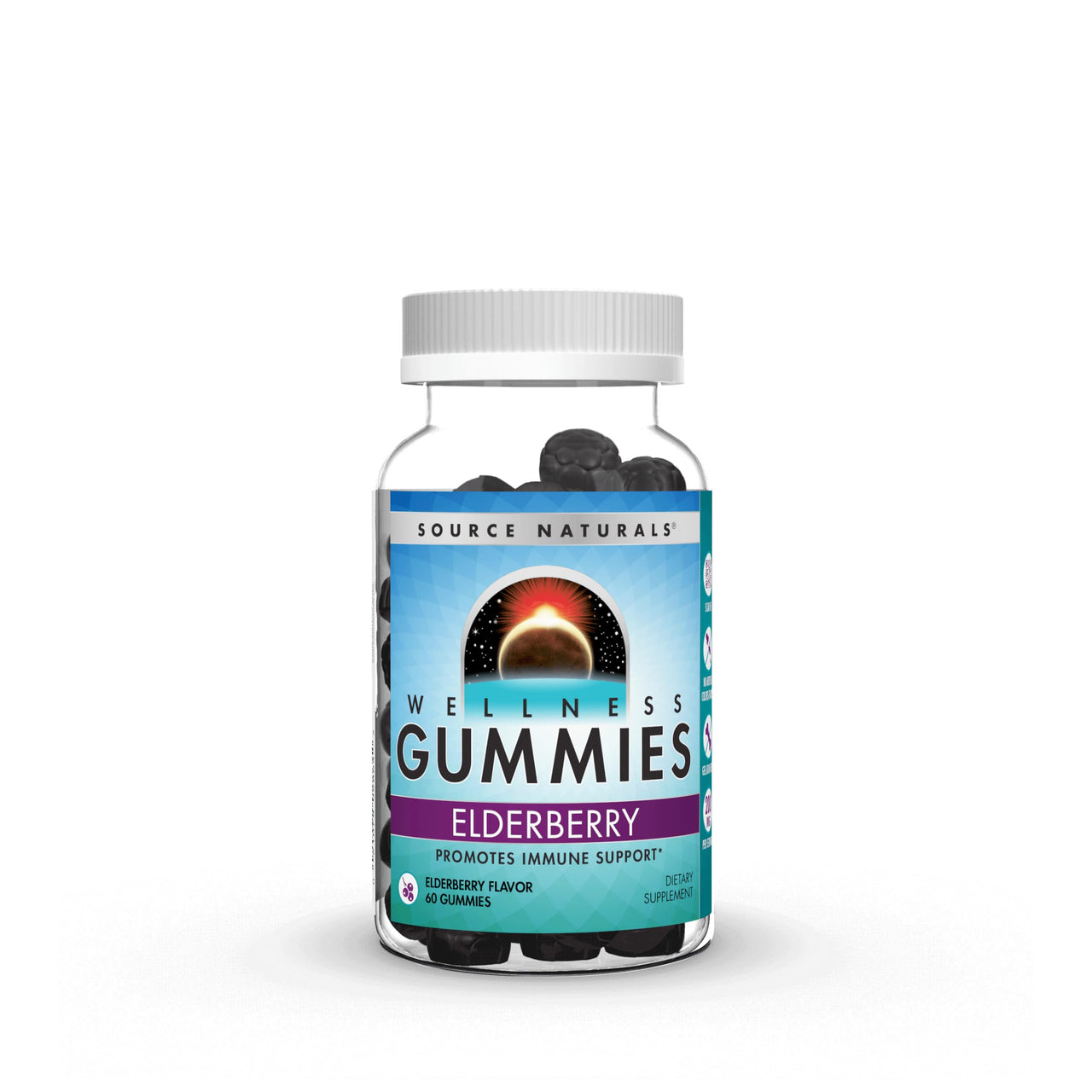 Source Naturals Wellness Elderberry Gummies, Promotes Immune Support*, 200 mg - Antioxidant Support - 60 Gummies
