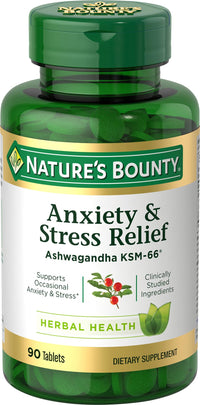 Thumbnail for Nature's Bounty Stress Relief, Ashwagandha KSM-66, Supports Occasional Stress Relief, Dietary Supplement, 2 Tablets per Day, Vegetarian Tablets, Gluten Free, 90 Ct