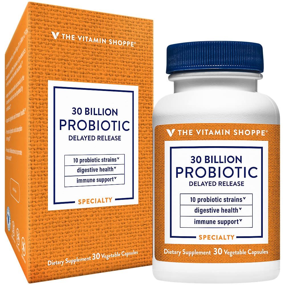 The Vitamin Shoppe Probiotic Delayed Release 30 Billion - with 10 Probiotic Strains to Support Digestive, Immune & Vaginal Health or Yeast Imbalance - Shelf Stable (30 Veggie Caps)