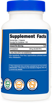 Thumbnail for Nutricost Serrapeptase 40,000 SPU, 120 Capsules - Gluten Free, Non-GMO, and Vegetarian Friendly