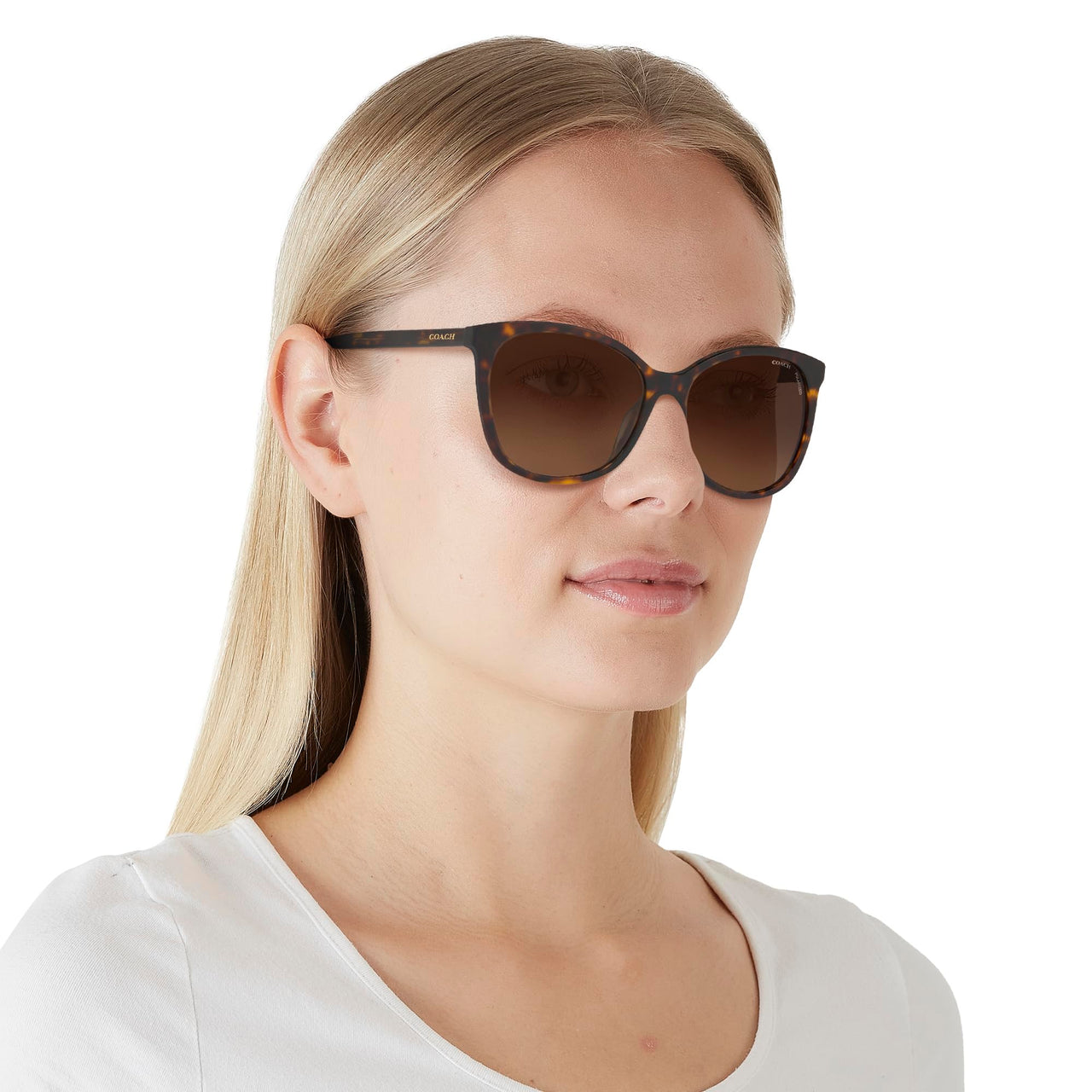 Coach HC8271U Universal Fit Sunglasses, Dark Tortoise/Dark Brown Gradient Polarized, 57 mm