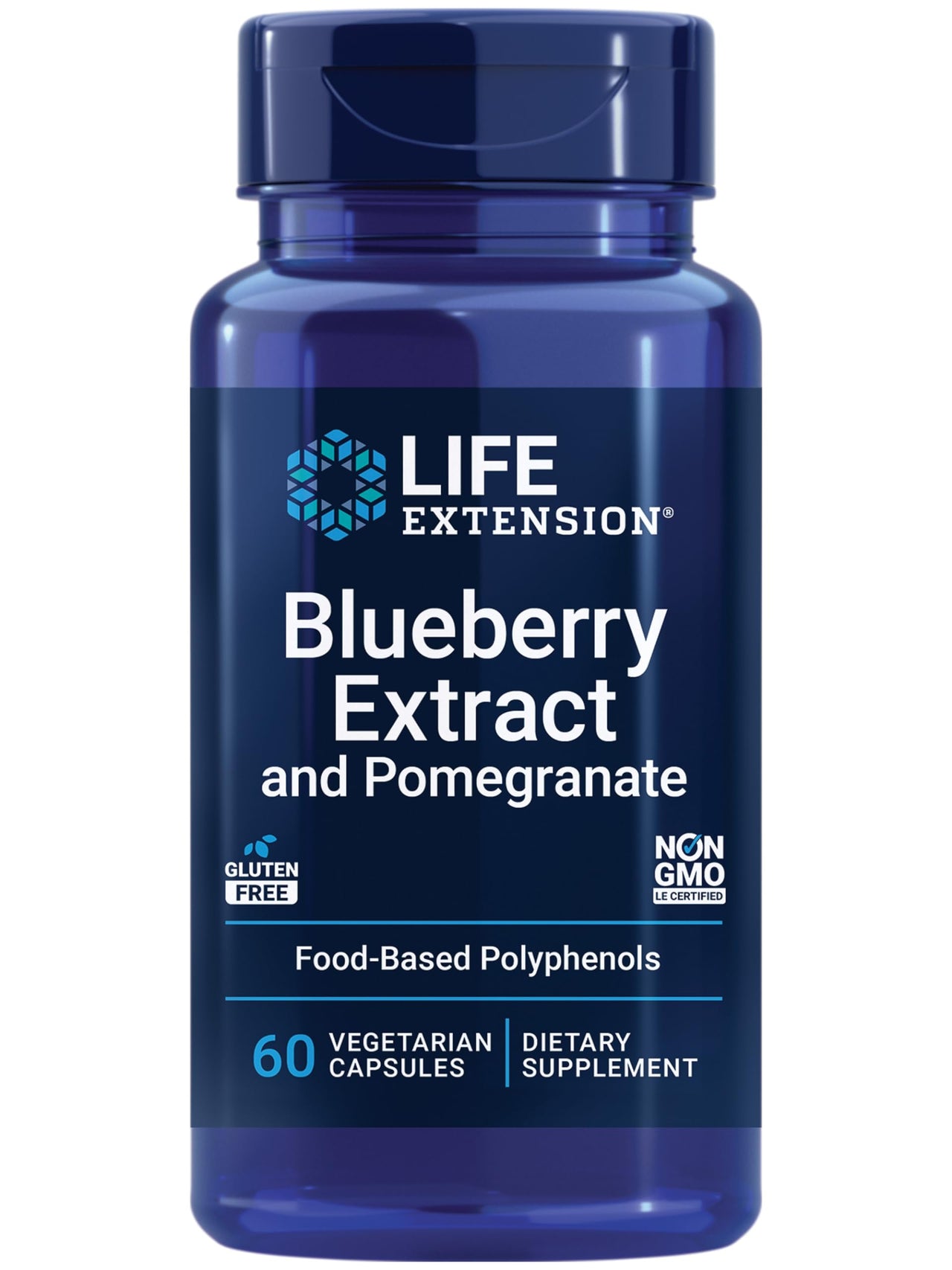 Life Extension Blueberry Extract and Pomegranate, arterial health support, antioxidant defense, gluten-free, non-GMO, vegetarian, 60 vegetarian capsules