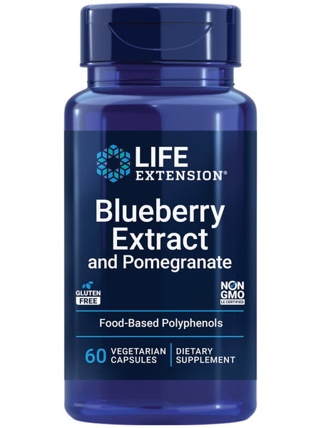 Life Extension Blueberry Extract and Pomegranate, arterial health support, antioxidant defense, gluten-free, non-GMO, vegetarian, 60 vegetarian capsules