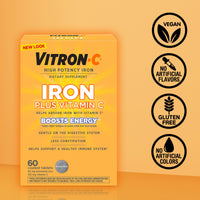 Thumbnail for Vitron-C Iron Supplement, Once Daily, High Potency Iron Plus Vitamin C, Support Red Blood Cell Production, Dye Free Tablets, 60 Count, 2 Pack