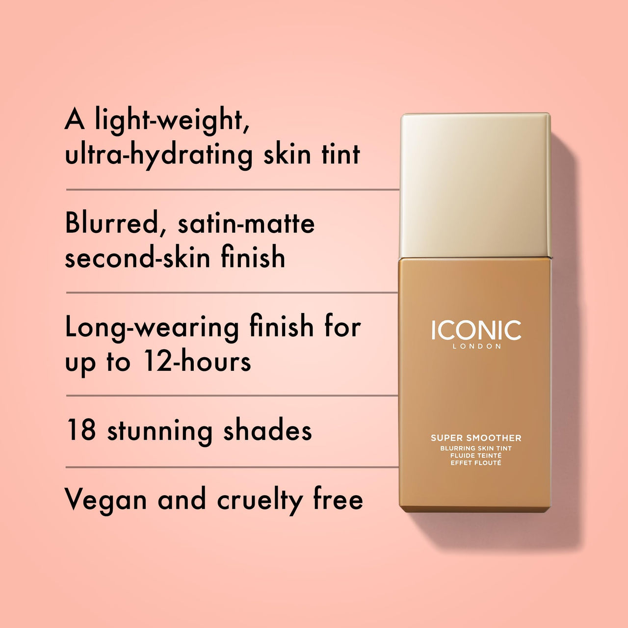 ICONIC LONDON Super Smoother Blurring Skin Tint | Light to Medium Coverage, Hydrating, Ultra-Lightweight Tinted Moisturizer, Cruelty-Free, Vegan Makeup (Golden Medium) 1.01 Fl oz