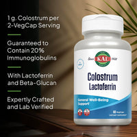 Thumbnail for KAL Colostrum Lactoferrin, 20% Immunoglobulins | Lactoferrin & Beta Glucan | Healthy Immune Support | 30 Serv | 60 Caps