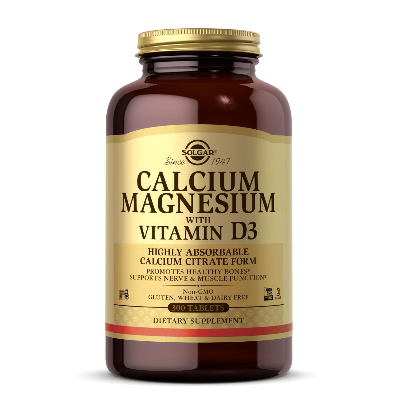 Solgar Calcium Magnesium with Vitamin D3, 300 Tablets - Promotes Healthy Bones, Supports Nerve & Muscle Function - Highly Absorbable Form - Non-GMO, Gluten Free, Dairy Free, Kosher - 60 Servings