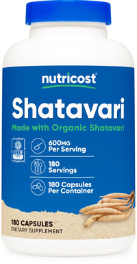 Thumbnail for Nutricost Shatavari 600mg, 180 Capsules, 180 Servings - CCOF Certified Made with Organic Shatavari, Non-GMO, Gluten Free, Vegetarian Friendly