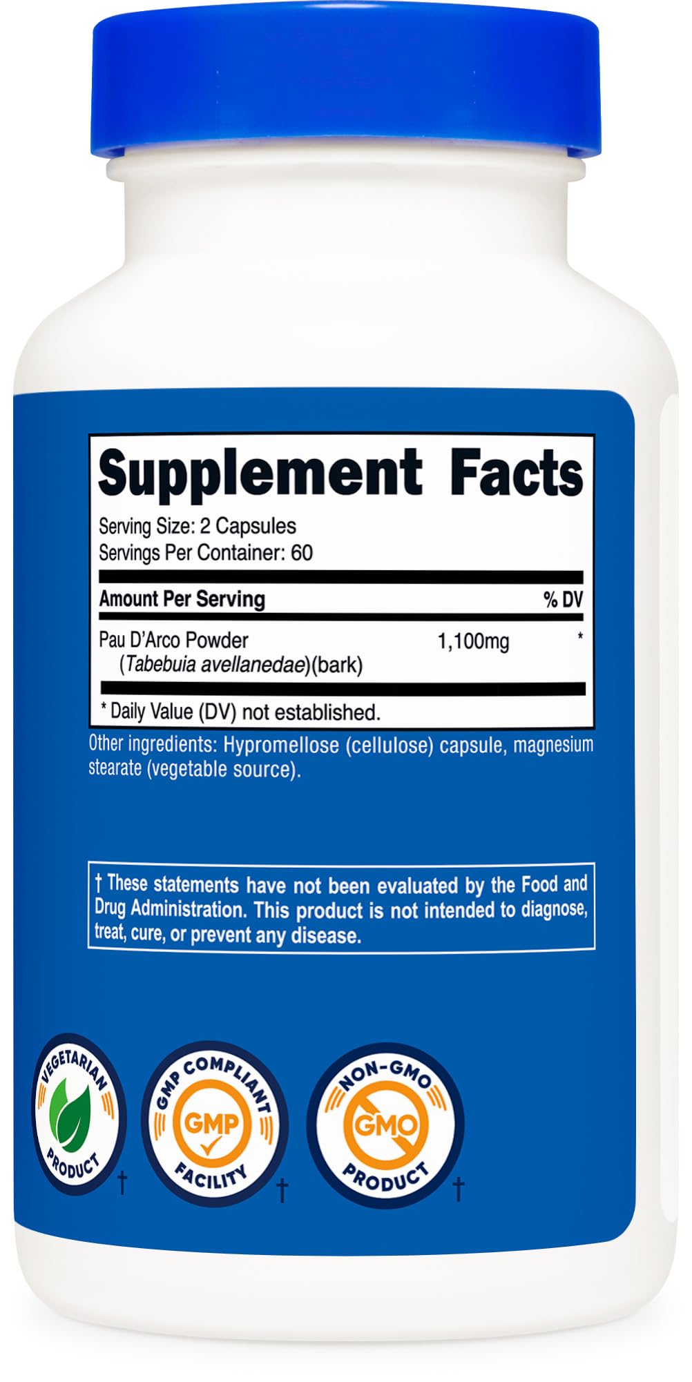 Nutricost PAU D'Arco Inner Bark 1100mg, 120 Vegetarian Capsules (60 Serv) - Non-GMO & Gluten Free
