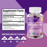 Thumbnail for SUKU Vitamins - Mega Strength Magnesium - 177 mg of Magnesium Bisglycinate Gummies for Muscle Function - Easy to Chew - Non GMO, Gluten Sugar Free - Grape BlackBerry Flavored Gummy Vitamins (50 Count)